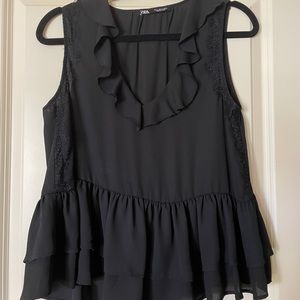 Black blouse with ruffles